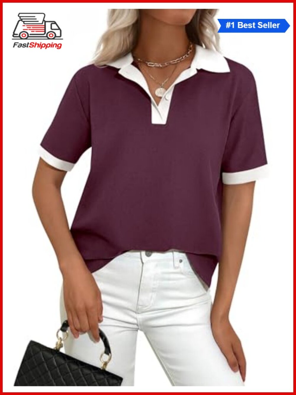 ✨ Short Sleeve Collared Polo Shirt Cotton Blend Women's Button Down Collar Top